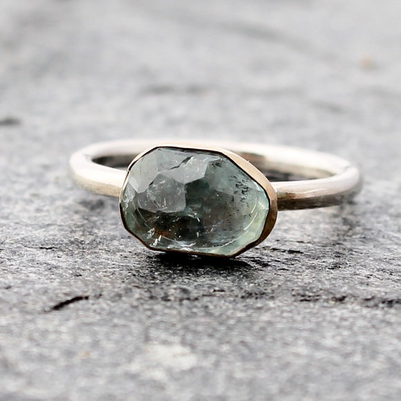 rose cut aquamarine alternative engagement ring