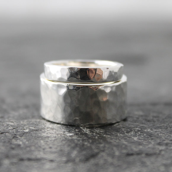 hammered sterling silver wedding bands