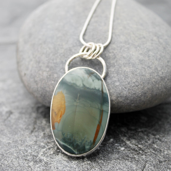 Hand Cut Morrisonite Jasper Necklace by the Spiral River