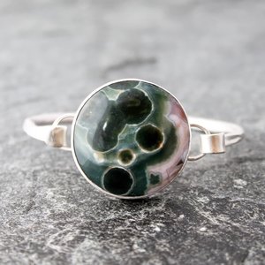 Ocean Jasper Tension Bracelet in Sterling Silver, 6.25" Wrist