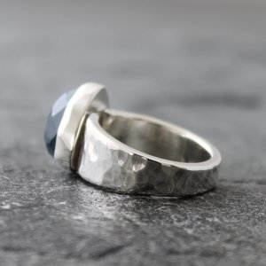 Dark Blue Tourmaline Ring with Sterling Silver, US Size 8