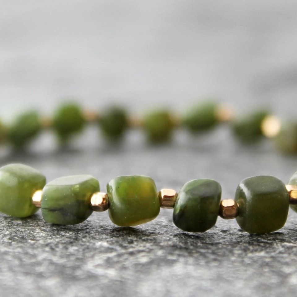 Canadian Nephrite Jade Bracelet with Gold-Filled Nuggets
