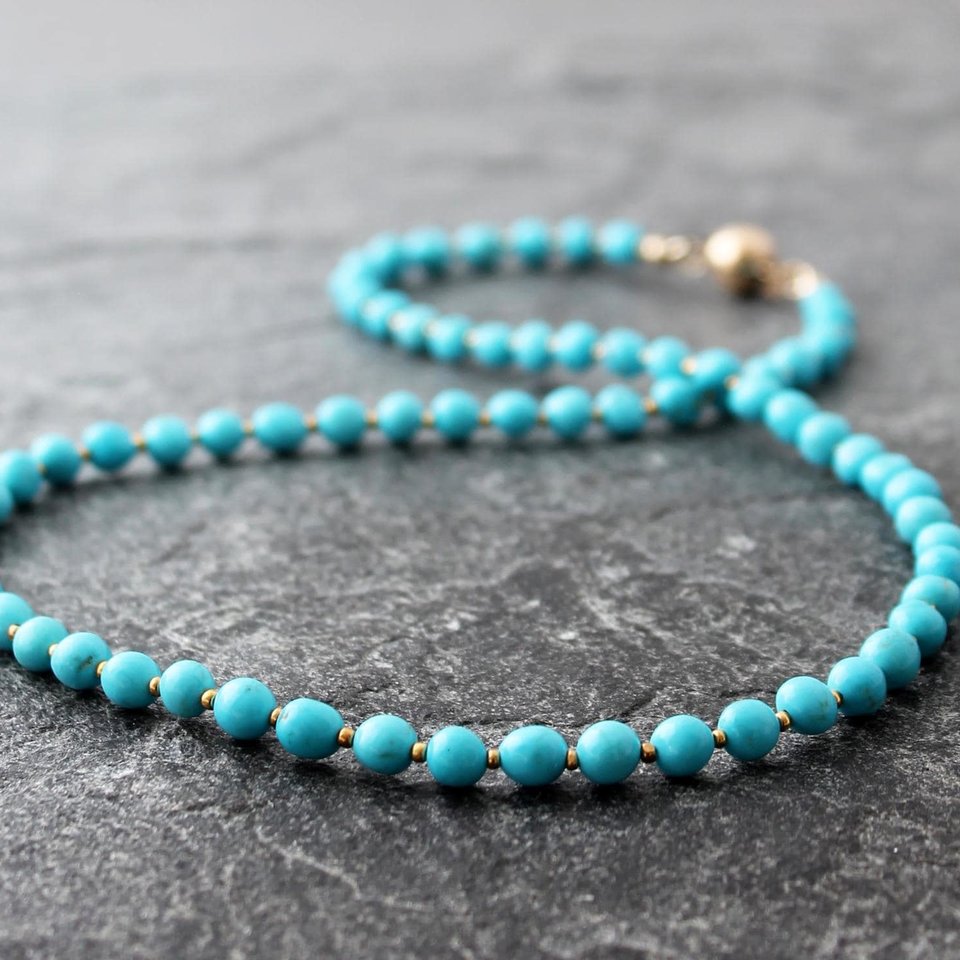 Sleeping Beauty Turquoise Necklace with 22k Gold Accents
